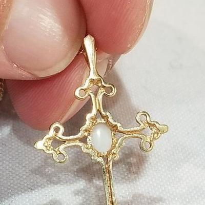 14k  opal cross pendant