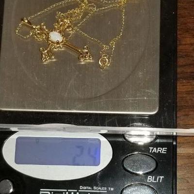 14k  opal cross pendant