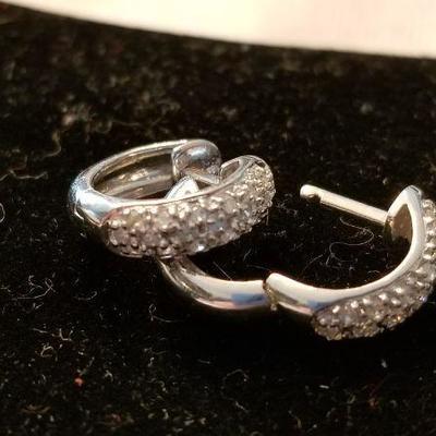 14k white gold, diamond huggies, earings.