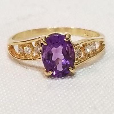 14k Amethyst and diamond ring. Inv# 3
