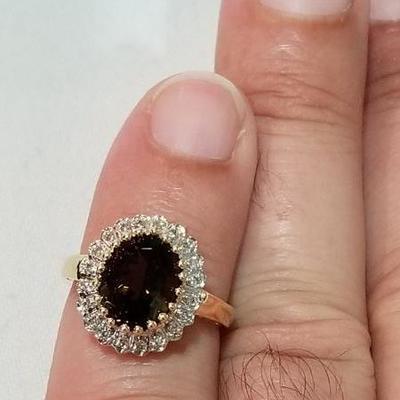 14k Large smokey Quartz Diamond ring inv# 7