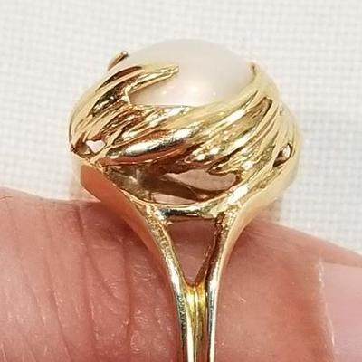 10k Tahitian pearl ring. Deco style