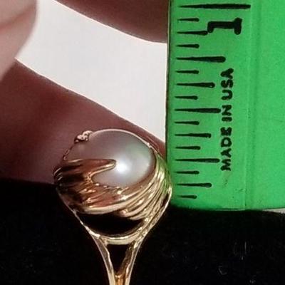 10k Tahitian pearl ring. Deco style