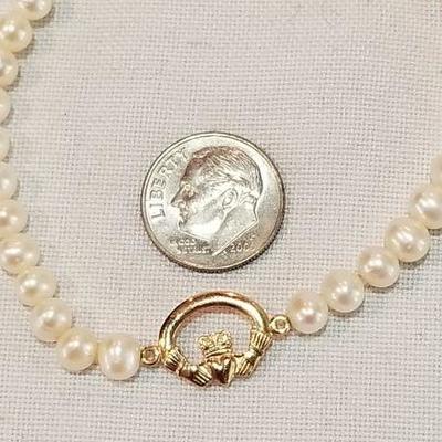 14k Claddagh pearl bracelet