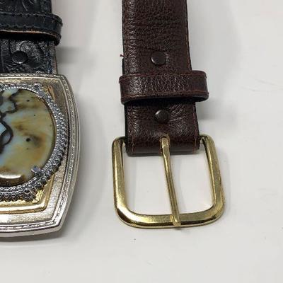 185: Assorted Belts Includes a Hand Made Polished Stone Buckle  