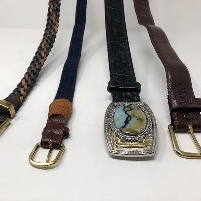 185: Assorted Belts Includes a Hand Made Polished Stone Buckle  