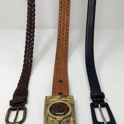 187: Assorted Belts Includes a Hand Made Polished Stone Buckle 