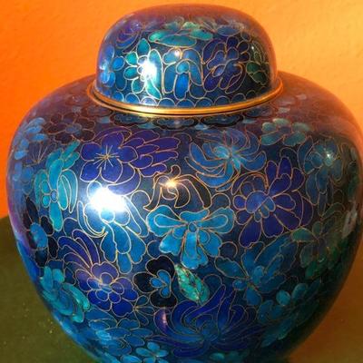 057:  Blue Cloisonne Ginger Jar