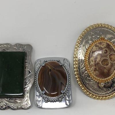 190: 3 Hand Crafted Polished Stone Belt Buckles