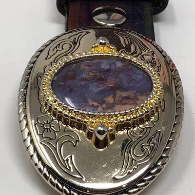 182: Assorted Belts Includes a Hand Made Polished Stone Buckles