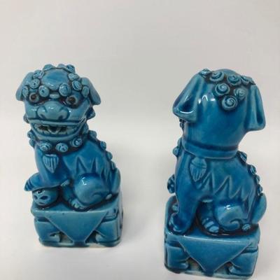 066:  Chinese Porcelain Foo Dogs and Three Turquoise 