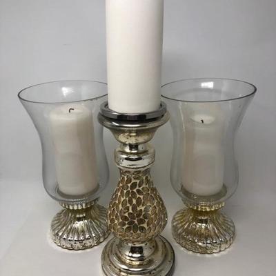 076:  Silver Accented Candle Pillar and Glass Votives