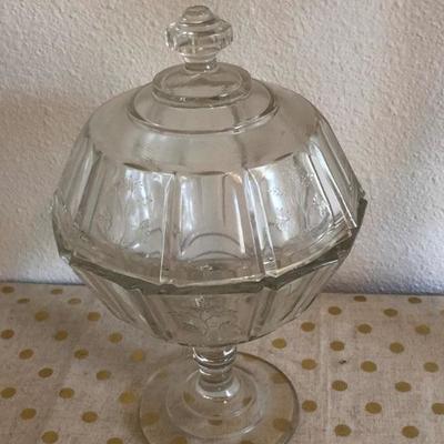 065:  Glass Lidded Bowls and Tall Glass Decanter With Lid