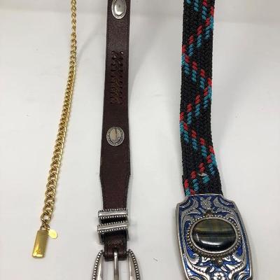 186: Assorted Belts Includes a Hand Made Polished Stone Buckle 
