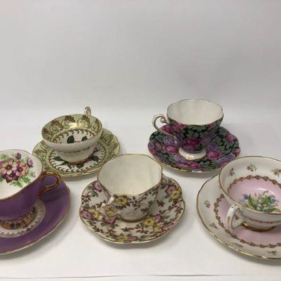074:  Five Assorted Bone China Tea Cups and Saucers