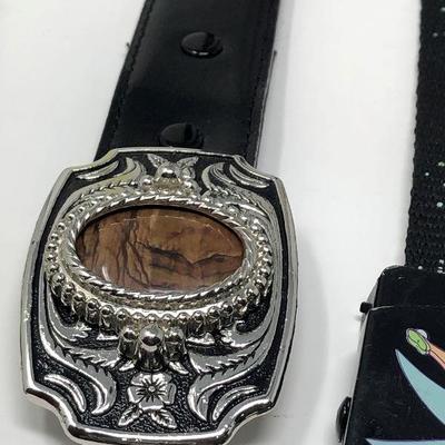 183: Assorted Belts Includes a Hand Made Polished Stone Buckle 