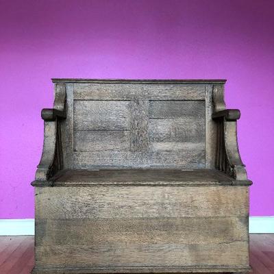 005:  Charming Antique  Wooden Bench With Storage in Seat
