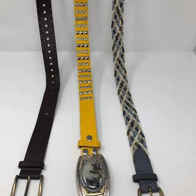 180: Assorted Belts Includes a Hand Made Polished Stone Buckle