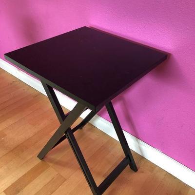 011: Black Folding Table, Purple Vase with Silk Flowers, Ceramic Box