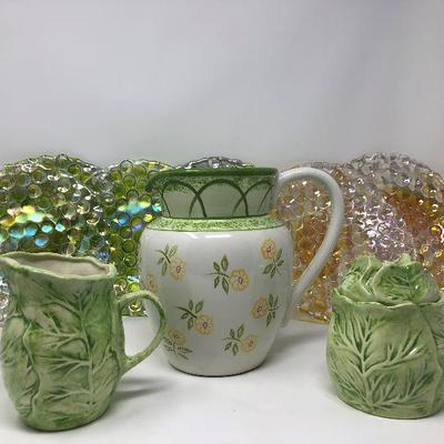 175: Pitcher, Sugar, Creamer, Glass Plates