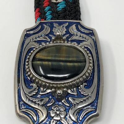 186: Assorted Belts Includes a Hand Made Polished Stone Buckle 