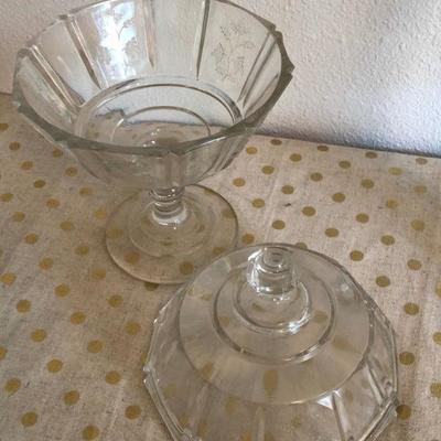 065:  Glass Lidded Bowls and Tall Glass Decanter With Lid