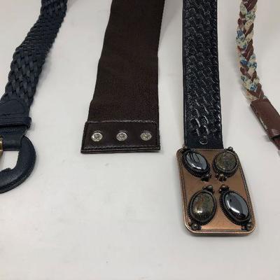 184: Assorted Belts Includes a Hand Made Polished Stone Buckle 