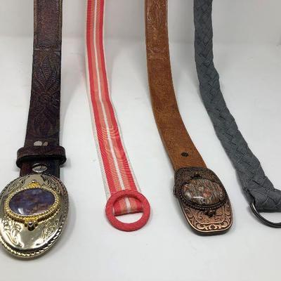 182: Assorted Belts Includes a Hand Made Polished Stone Buckles