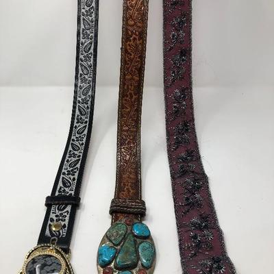 181: Assorted Belts Includes a Hand Made Polished Stone Buckles