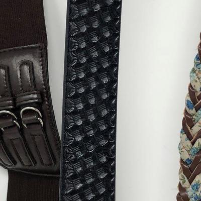 184: Assorted Belts Includes a Hand Made Polished Stone Buckle 