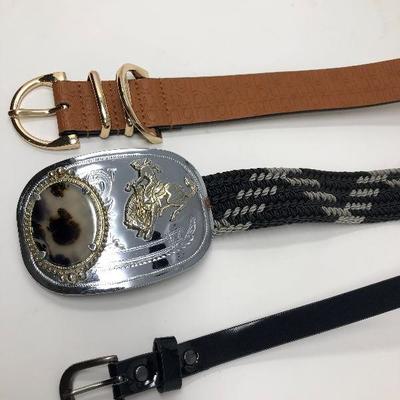 188: Assorted Belts Includes a Hand Made Polished Stone Buckle 