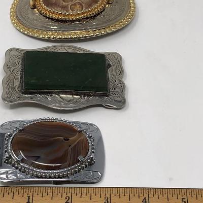 190: 3 Hand Crafted Polished Stone Belt Buckles