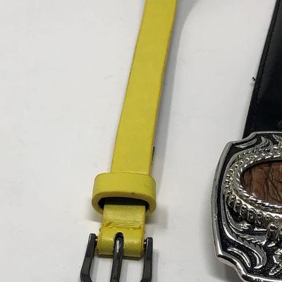 183: Assorted Belts Includes a Hand Made Polished Stone Buckle 