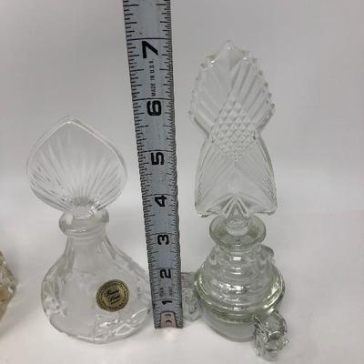 118:  Bird, Fish Crystal Perfume Bottles With Glass Tray