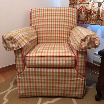 053:  Ethan Allen Gingham Swivel/Rocking Chair and Ottomon