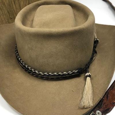 193: Resistol Western Leather Works Hand Creased Hat and Small Leather Belt