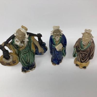 158:  Three Vintage Chinese Mud Men