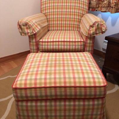 053:  Ethan Allen Gingham Swivel/Rocking Chair and Ottomon