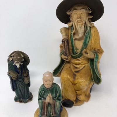 156:  Three Vintage Chinese Mud Men