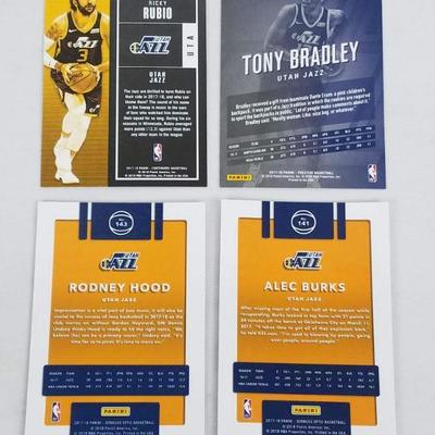 4 NBA Utah Jazz Basketball Cards: Rubio, Bradley, Hood, & Burks, all 2017-2018