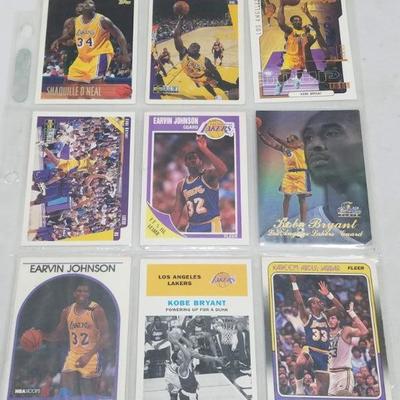 LA Lakers NBA Basketball Cards, Qty 9, 1988-2000