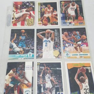 NBA Basketball Cards, Qty 9. First Card is Larry Johnson, 1991-1994