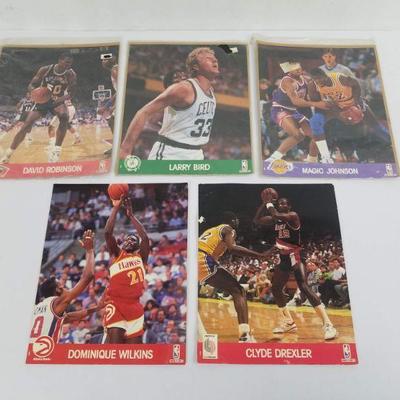 NBA Hoops 8x10 Glossy Photos, Qty 5: Robinson, Bird, Johnson, Wilkins, & Drexler