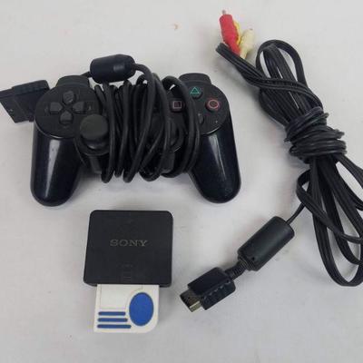 Playstation 2 Controller, Power Cable, & Memory Card w/ Converter Accessories