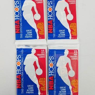 NBA Hoops Basketball Cards. 4 packages of 15 cards Each, 1989. Sealed - New