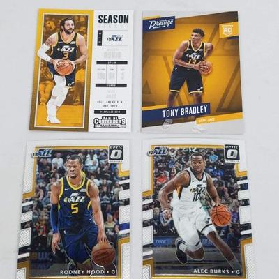 4 NBA Utah Jazz Basketball Cards: Rubio, Bradley, Hood, & Burks, all 2017-2018