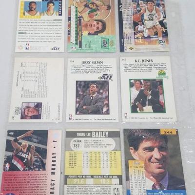 NBA Basketball Cards, Qty 9. Autographed Jerry Sloan, Bailey, & Murray