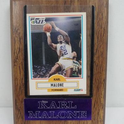 Karl Malone Fleer 1990 Basketball Card on a Plaque