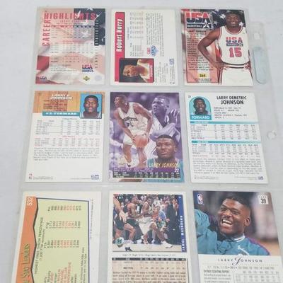 NBA Basketball Cards, Qty 9. First Card is Larry Johnson, 1991-1994