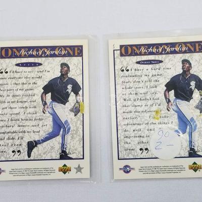 Michael Jordan Retires 95, 2 Baseball Cards by Upper Deck 